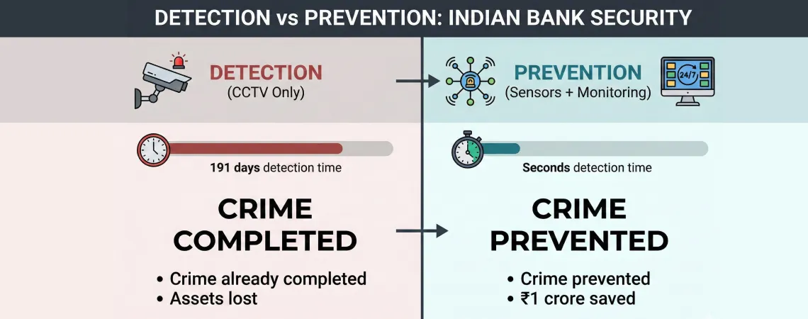 Comparison of detection-based CCTV security versus prevention-based sensor alarm monitoring for Indian banks